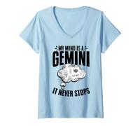 Womens My Mind is A Gemini and It Never Stops Horoscope Zodiac Sign V-Neck T-Shirt