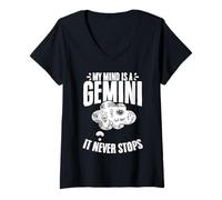 Womens My Mind is A Gemini and It Never Stops Horoscope Zodiac Sign V-Neck T-Shirt