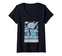 Women's My Mind is the Universe Autistic Neurodivergent Galaxy Brain V-Neck T-Shirt
