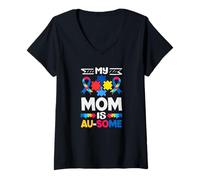 Womens My Mom is Au-Some Autism Awareness V-Neck T-Shirt