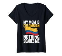 Womens My Mom is Colombian Nothing Scares Me V-Neck T-Shirt