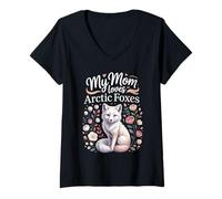 Women's My Mom Loves Arctic Foxes Wildlife V-Neck T-Shirt