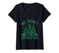 Womens My Money Grows on Christmas Trees V-Neck T-Shirt