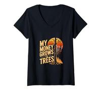 Women's My Money Grows On Trees Arborist Tree Climber V-Neck T-Shirt