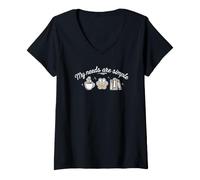 Women's My Needs are Simple Cute Puppy Books and Coffee Drinker V-Neck T-Shirt