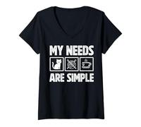 Women's My Needs are Simple Funny Cats Knitting Crochet Tea V-Neck T-Shirt