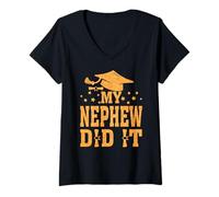 Womens My Nephew Did It Graduation Graduated V-Neck T-Shirt