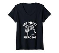 Womens My Next Piercing Lobotomy Funny Body Modification Graphic V-Neck T-Shirt