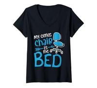 Womens My Office Chair is The Bed V-Neck T-Shirt