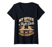 Women's My Office Had A Flight Deck and A 5000 Coworkers V-Neck T-Shirt