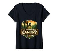Women's My Office is The Canopy Arborist Arboriculturist Tree Care V-Neck T-Shirt