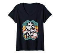 Womens My Office is Wherever I Am Remote Work Travel V-Neck T-Shirt