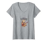 Women's My Other Guitar is A Pillow Funny Sloth Musician V-Neck T-Shirt