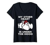 Women's My Other Heart is Under The Hood Quote V-Neck T-Shirt