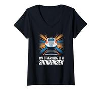 Womens My Other Ride is a Shinkansen Japanese Bullet Train Souvenir V-Neck T-Shirt