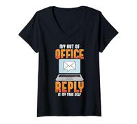 Womens My Out of Office Reply is My True Self Laptop Funny Email V-Neck T-Shirt