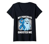 Womens My Pancreas Ghosted Me Type 1 Diabetes Awareness Month V-Neck T-Shirt