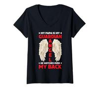 Womens My Papa Is My Guardian Angel He Watches Over My Back - V-Neck T-Shirt