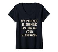 Womens My Patience Is Running Witty Funny Sarcastic Snarky Pun Joke V-Neck T-Shirt