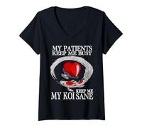Women's My Patients Keep Me Busy My Koi Keep Me Sane Funny Doctor V-Neck T-Shirt
