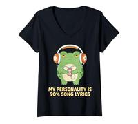 Womens My Personality is 90% Song Lyrics Funny Cute Frog Music V-Neck T-Shirt