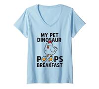 Womens My Pet Dinosaur Poops Breakfast Humor V-Neck T-Shirt