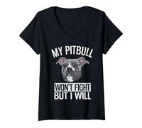 Women's My Pitbull Won't Fight But I Will American Pitbull Terrier V-Neck T-Shirt
