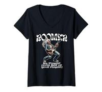 Womens My Playlist Can Beat Up Your Playlist Fun Baby Boomer Design V-Neck T-Shirt