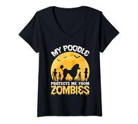 Women's My Poodle Protects Me from Zombies V-Neck T-Shirt