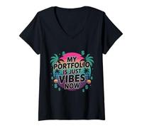 Womens My Portfolio is Just Vibes Now - Funny Trader Vaporwave V-Neck T-Shirt