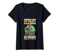 Womens MY PRINCE IS RIDING A TURTLE FUNNY SINGLE LADY V-Neck T-Shirt