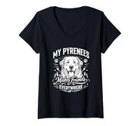 Women's My Pyrenees Makes Friends Everywhere - Great Pyrenees Dog V-Neck T-Shirt