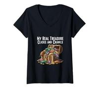 Womens My Real Treasure Clicks and Crawls Funny Isopod Collector V-Neck T-Shirt