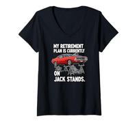 Women's My Retirement Plan is On Jack Stands Muscle Car V-Neck T-Shirt