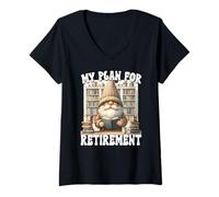 Womens My Retirement Plan is Reading Books Gnome for Retired Life V-Neck T-Shirt