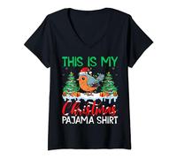 Womens My Robin Christmas Pajama Shirt - Robin Birds Lover Xmas V-Neck T-Shirt