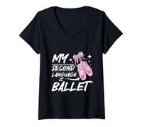 Women's My Second Language is Ballet Dance Lover Ballerina V-Neck T-Shirt