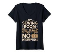 Women's My Sewing Room My Rules No Interruptions Funny Sewing Saying V-Neck T-Shirt