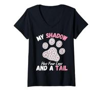 Womens My Shadow Has Four Legs and A Tail Dog Flower Paws V-Neck T-Shirt