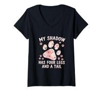 Womens My Shadow Has Four Legs and A Tail Dog Lover V-Neck T-Shirt