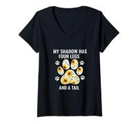 Womens My Shadow Has Four Legs and A Tail Dog Mom Lovers V-Neck T-Shirt