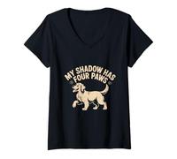 Womens My Shadow Has Four Paws Funny Dog Lover Meme My Shadow Paws V-Neck T-Shirt