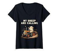 Women's My Sheep are Calling Tractor Farmer Humor V-Neck T-Shirt
