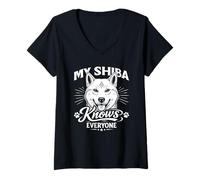 Women's My Shiba Inu Knows Everyone V-Neck T-Shirt