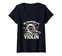 Womens My Siamese Cat Loves Playing Violin V-Neck T-Shirt