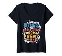 Womens My Sibling My Best Friend and Worst Enemy Depends On The Day V-Neck T-Shirt