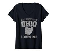 Womens My Sister in Ohio Loves Me America Vintage State V-Neck T-Shirt