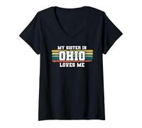 Womens My Sister in Ohio Loves Me Retro Vintage American V-Neck T-Shirt