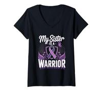 Women's My Sister is A Warrior Purple Ribbon Support V-Neck T-Shirt