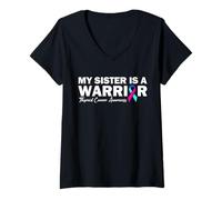 Womens My Sister is A Warrior Thyroid Cancer Awareness V-Neck T-Shirt